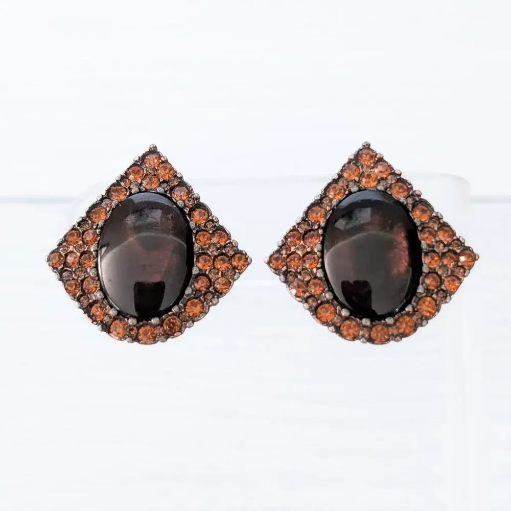 Vintage Clip On Earrings Dark Orange & Brownish Tones Statement 1 & 1/8